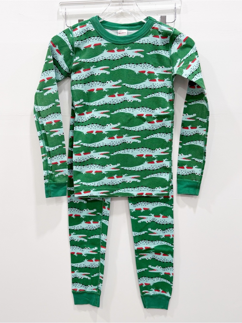 Hanna Andersson Long John Pajama Set 12 Green Crocodile Smile Organic Cotton